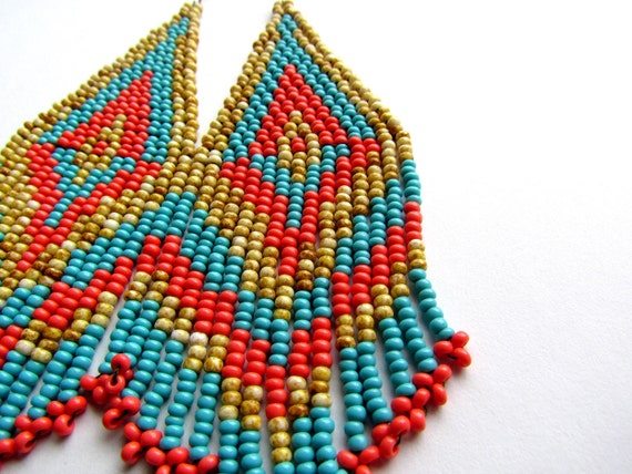 Beaded Chevron Earrings Native American Style