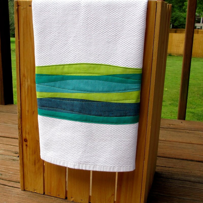 Modern Kitchen Towel Lime Green Teal Blue