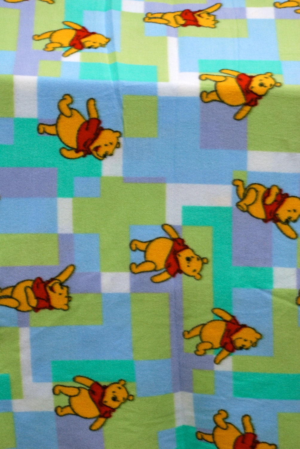 Winnie the Pooh Fleece Fabric Green Purple by bitsANDpiecesBYkbg