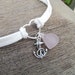 Sea glass jewelry, Pale purple sea glass with sterling silver anchor on white suede anklet