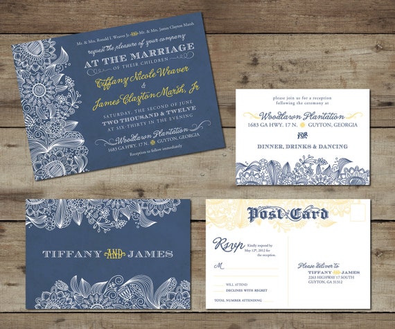 Items similar to Vintage Chic Floral/Cornflower Wedding Invitation on Etsy