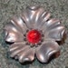 Vintage Silver Tone Flower Brooch with Red Center
