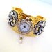 Gothic victorian cuff watch - floral silver on brass
