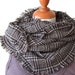 Unisex infinity fringed scarf loop circle black beige houndstooth wool blend wrinkled, Father's Day gift, fall winter, the last scarf