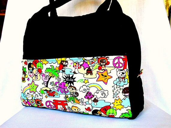 Quilted Handbag Bag Purse Zippered Tote Kawaii Japanese Anime Cotton ...