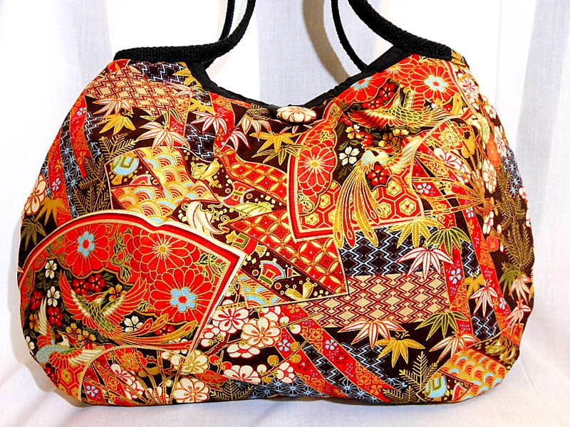 Japanese Bag Purse Kimono Hobo Handbag Japanese Print Cotton