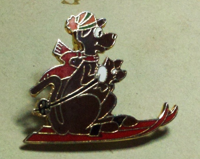 Kangaroo skier brooch, enamel cloisonne kangaroo skier lapel pin brooch
