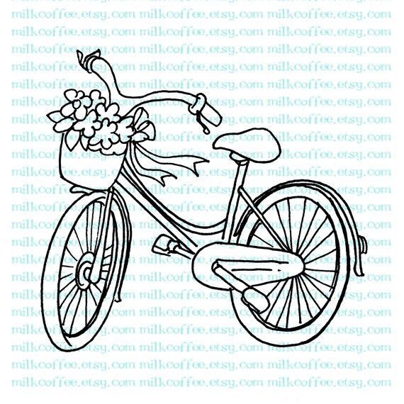 Download Digital Stamp Antique Bicycle with Flower Basket by MilkCoffee