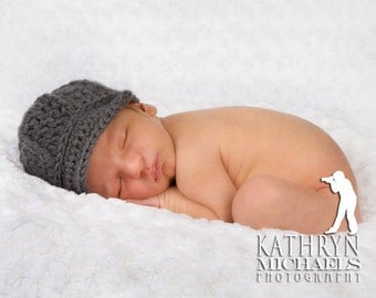 Newsboy Style Beanie Hat, Crochet Cap with Brim