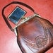 Art Deco or Nouveau 1918 Lotus Design Tooled Leather Bag with Enamel Jemco Frame Turnloc Latch -- SALE 10.00 OFF