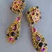 Vintage Runway Earrings LONG DANGLE Pink and Green Rhinestone 1980s Jay Feinberg Strongwater