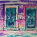 Green and pink Mexican Door small Mexican Town, original painting acrylic on paper 19"x25" home decor Christmas gift