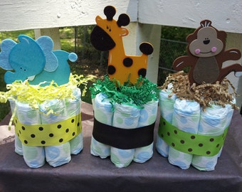 6 Jungle theme mini diaper cakes baby shower by diapercake4less