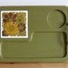 Georges Briard Cheese Tray - Vintage 60s Avocado Serving Platter with Gold Retro Floral Tile and Olive Container