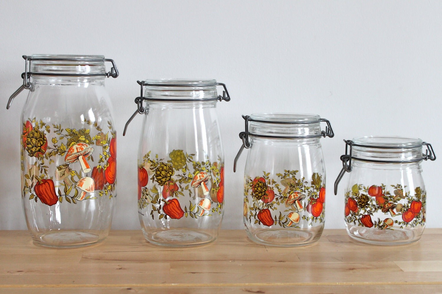 Vintage French Glass Jar Canisters with Wire Gasket Lid