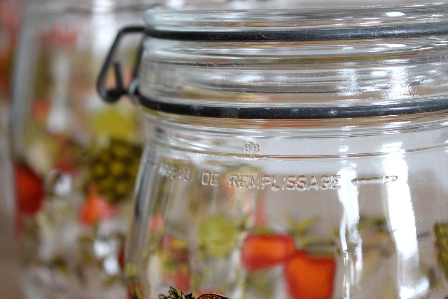 Vintage French Glass Jar Canisters with Wire Gasket Lid
