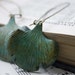 gingko earrings. Hand Aged Verdigris Patina Leaf Earrings perfect for a fashion night out sage green kidney earwires spring summer garden