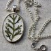 green fern pressed botanical Pendant Real Botanical Jewelry with Handmade Paper woodland garden sage green pressed leaf necklace silver