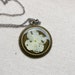 pressed flower necklace white distressed hydrangea resin jewelry circle filigree edge in bronze floral