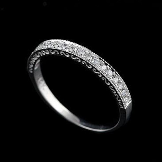 Diamond Wedding Ring Antique Style Wedding Band Engraved