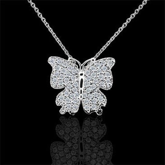 1/2ct Diamond Butterfly Pendant Necklace 14K White Gold