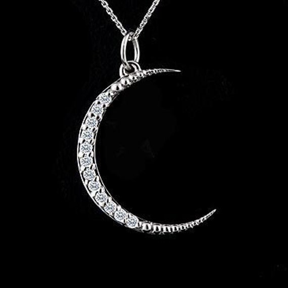 Diamond Moon Necklace White Gold Crescent Moon Pendant Gold