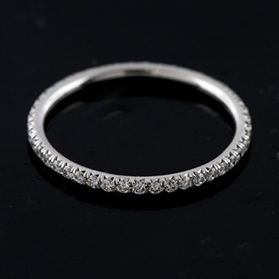 Diamond Wedding Ring Super Thin Band Skinny Stackable
