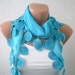 Sea Blue Scarf Cotton Scarf Cowl with Lace Edge Spring Fashion