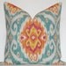 24 x 24 - Decorative Pillow Cover - IKAT - Iman Home - Turquoise / Orange / Fuchsia / Yellow / Throw Pillow / Accent Pillow / sofa Pillow