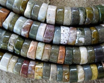 Heishi Large Hole Bead Ocean Jasper approx. 44 Big Hole Beads For Leather