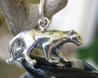 Panther Sterling Silver Charm Wildcat Cougar Cat Pendant 11 x 19 MM
