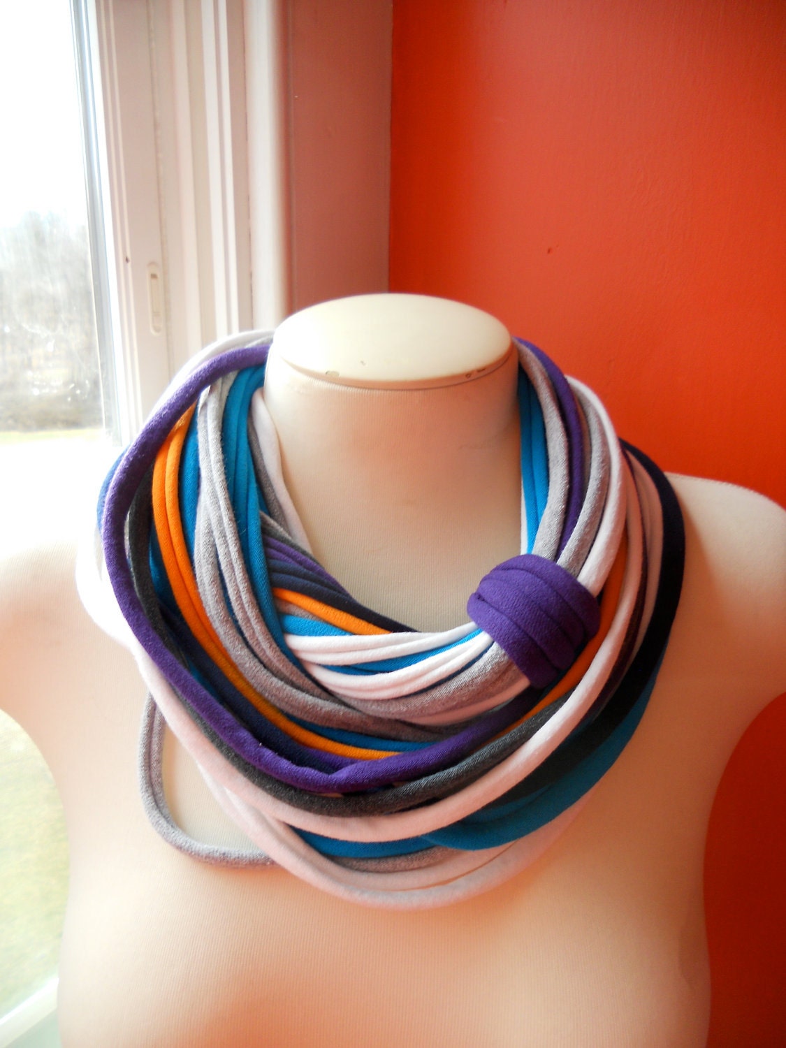 purple orange teal multistranded scarf