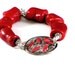 Red Pacific Sea Coral Enameled Medallion Bracelet Silver and Red
