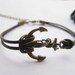Anchor Bracelet---antique bronze unique little anchor&brown leather chain