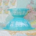 Lovely Turquoise Butterprint Amish Pyrex Cinderella Bowls - 1.5 qt and 4 qt Mixing Bowls