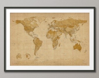 City Text Map of the World Map Art Print 24x36 inch 768