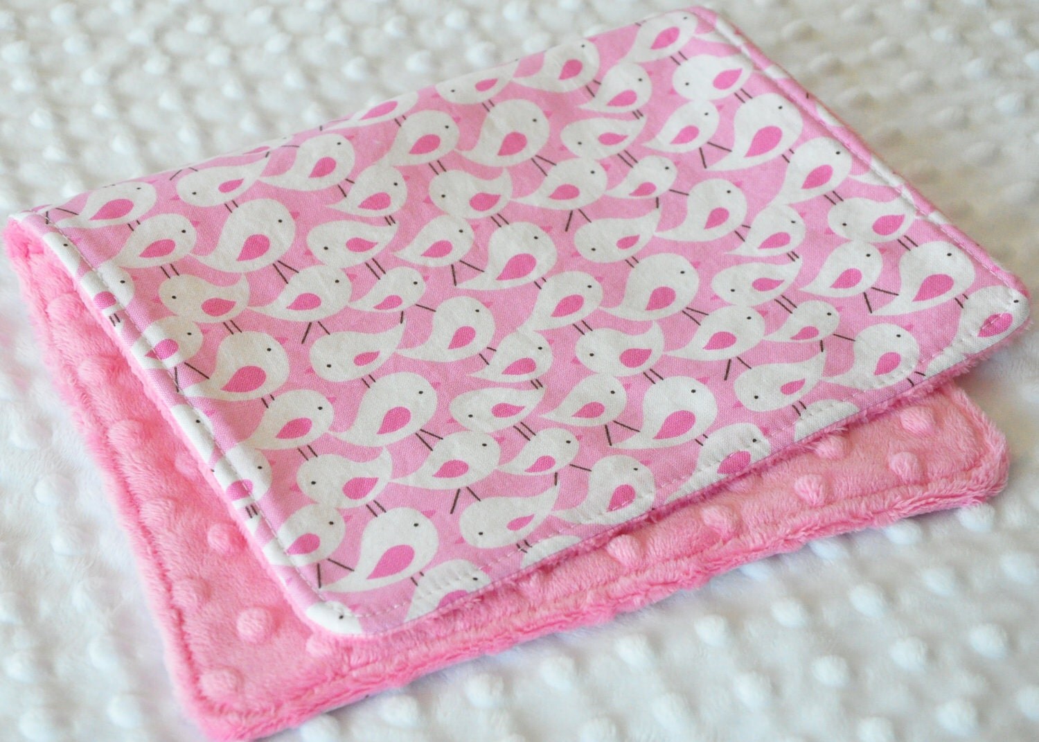 BABY BURP CLOTHget together in White Birds on a pink