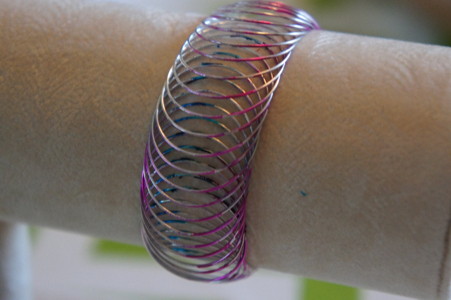 Aqua/Pink/Silver Slinky Bracelet