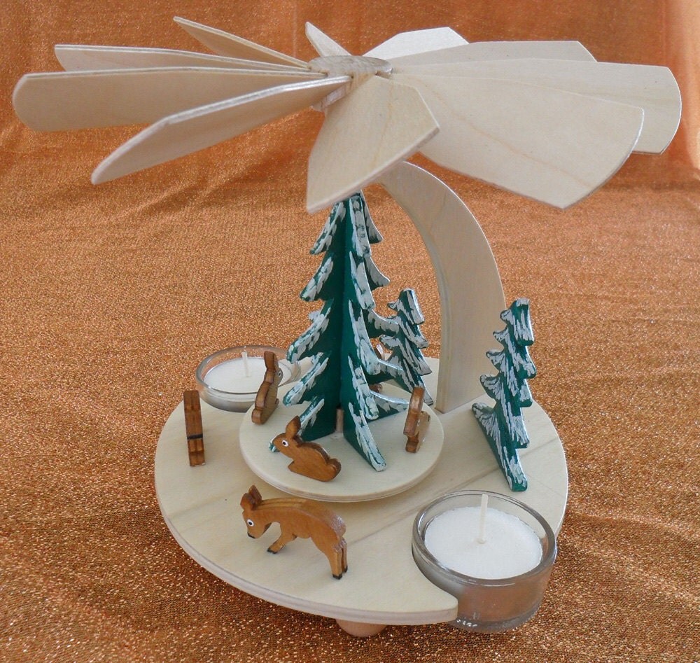 UNIQUE HANDMADE GERMAN Christmas Pyramid Wood Winter