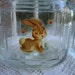 2 Nursery Jars - Decorated with Vintage Bunny Decals - Jadite Green Painted Lids