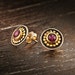 Silver and Gold Stud Earrings, Silver Gold Ruby Earrings, Ruby Stud Earrings, 22k Gold Round Earrings, Gift Idea For Her, Mother Day Gift