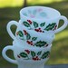 Vintage Milk Glass Christmas Cups, Holly and Berries