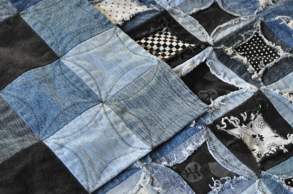 Black & White Cathedral Window Reclaimed Denim Levi Quilt