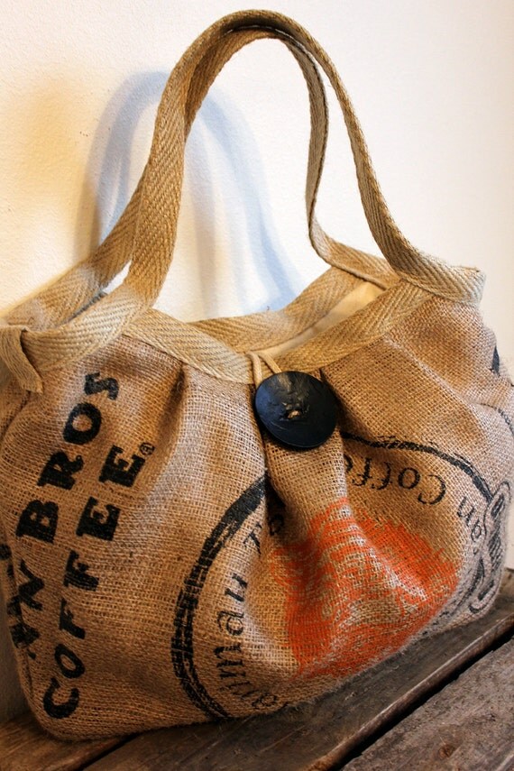 EcoFriendly Burlap Coffee Sack Bag with Large Button by Burlabags