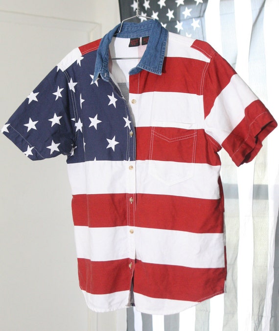 American Flag Stars and Stripes Button-Up 90s Shirt