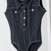 s a l e / / / Stretchy Navy Blue Faux-Denim Vest 90s Snap-Crotch Leotard / Onesie / / / s a l e