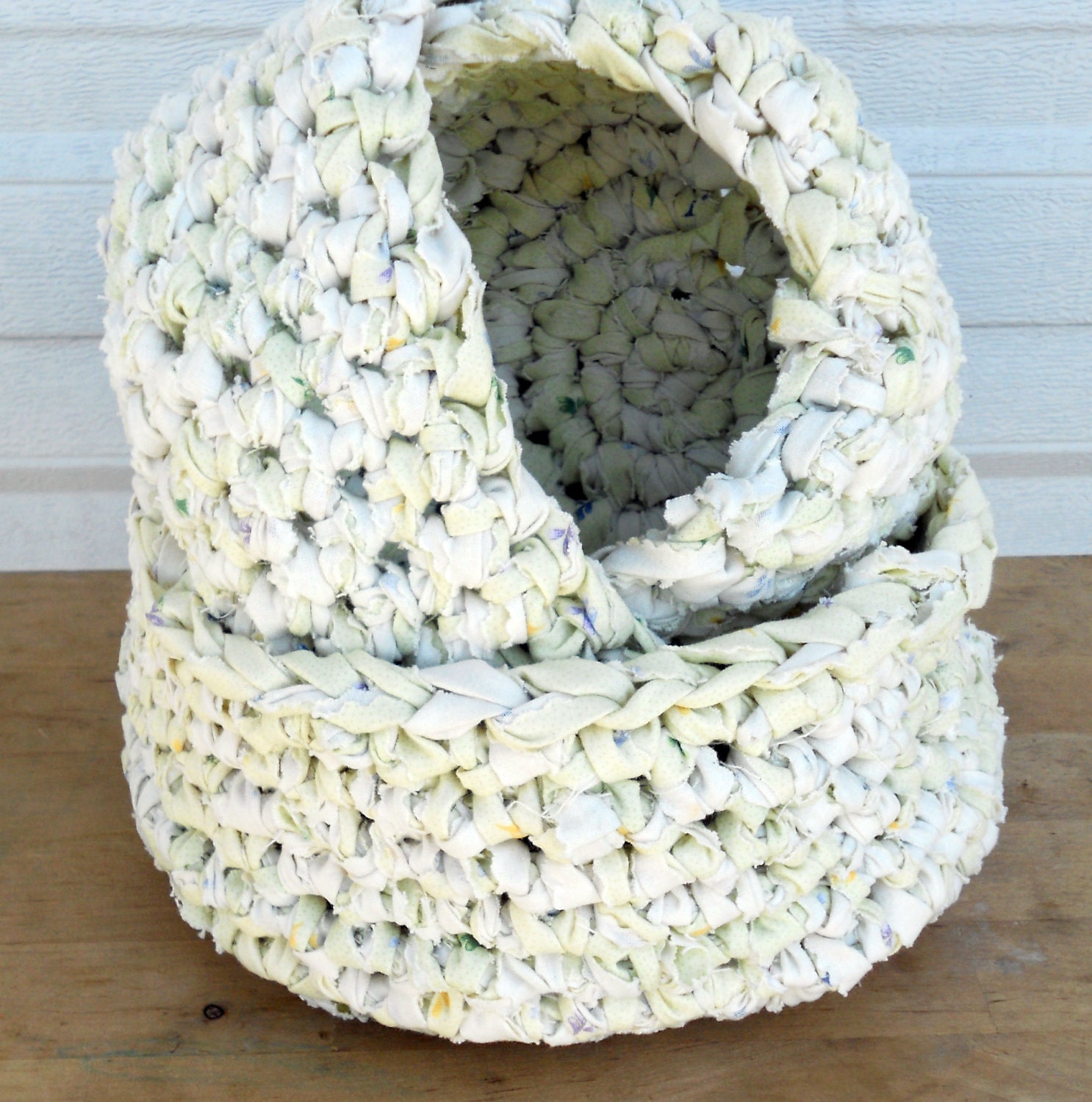 Upcycled rag crochet baskets nesting bowls