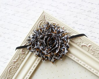 Leopard Chiffon Flower headband, baby headbands, flower baby headbands, newborn headbands, photography prop