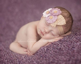Purple Flower headband, baby flower headbands, vintage headbands, vintage baby headbands, newborn headbands, photography prop
