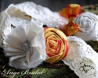Wedding Garter Set, SILK Wedding Garter, Orange wedding Garter/ Wedding garter/ Bridal garter/ Silk garter